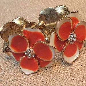 Enormous orange floral bracelet w/crystal centers